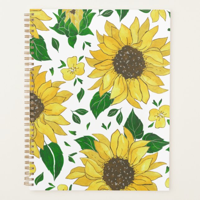 Patrón de Girasol de Acuarela para Planificador (Anverso)