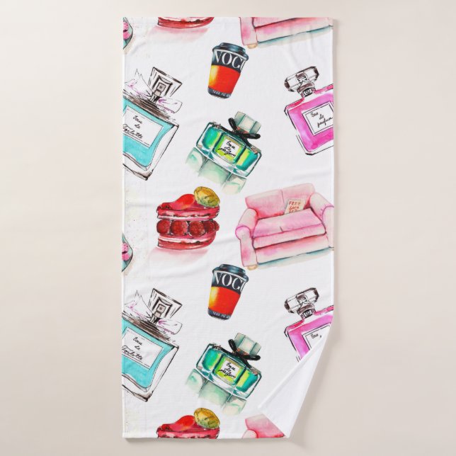 Patrón de glamour de moda sin fisuras de acuarela  (Toalla de baño)