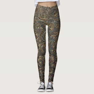 Patrón de grabado Monocromo de bronce Leggings