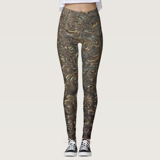 Patrón de grabado Monocromo de bronce Leggings (Anverso)