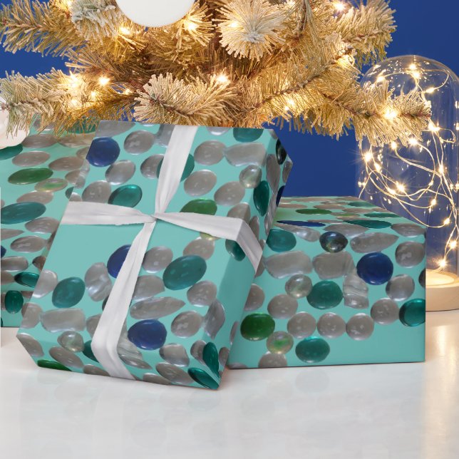 Patrón de guijarros de vidrio Papel de regalo VERD (Vacaciones)