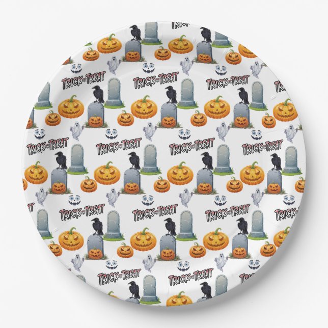 Patrón de Halloween en platos de papel (Anverso)