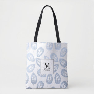 Patrón de hojas azules Monograma Bolsa de toga