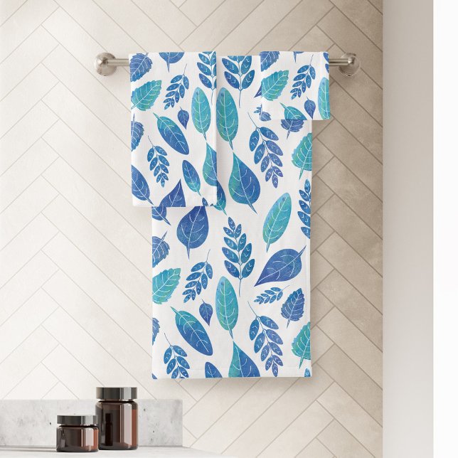 Patrón de hojas de color azul (Blue Leaves Bath Towel Set)