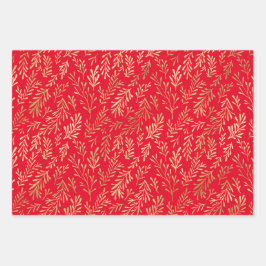 Patrón de hojas de oro Navidades blancos rojos y v