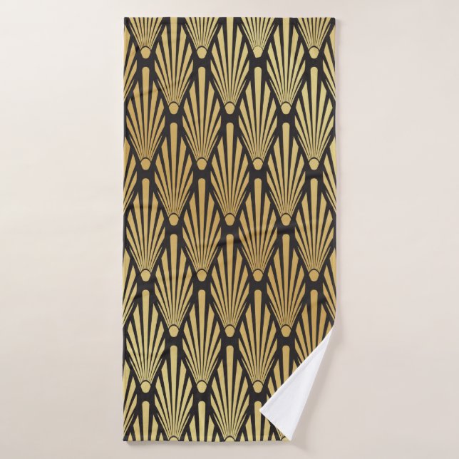 Patrón de hojas de palma Art Deco sin foco, negro  (Toalla de baño)