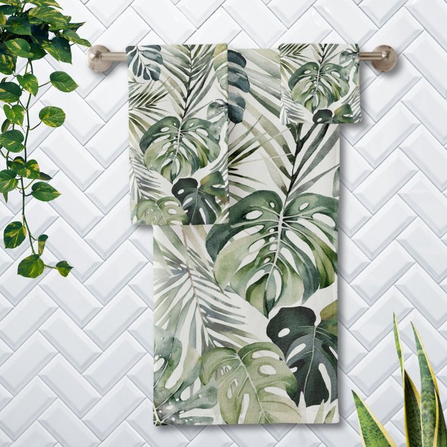 Patrón de hojas de selva tropical verde acuarela (In situ)