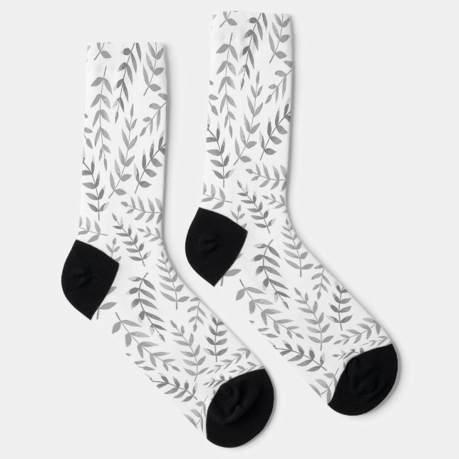 Patrón de hojas grises en calcetines blancos (Derecha)