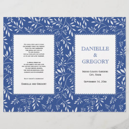 Patrón de hojas, programa de boda plegado azul índ