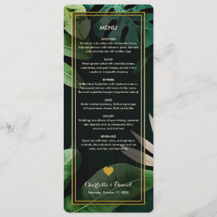 Patrón de hojas tópicas   Tarjeta de menú Boda