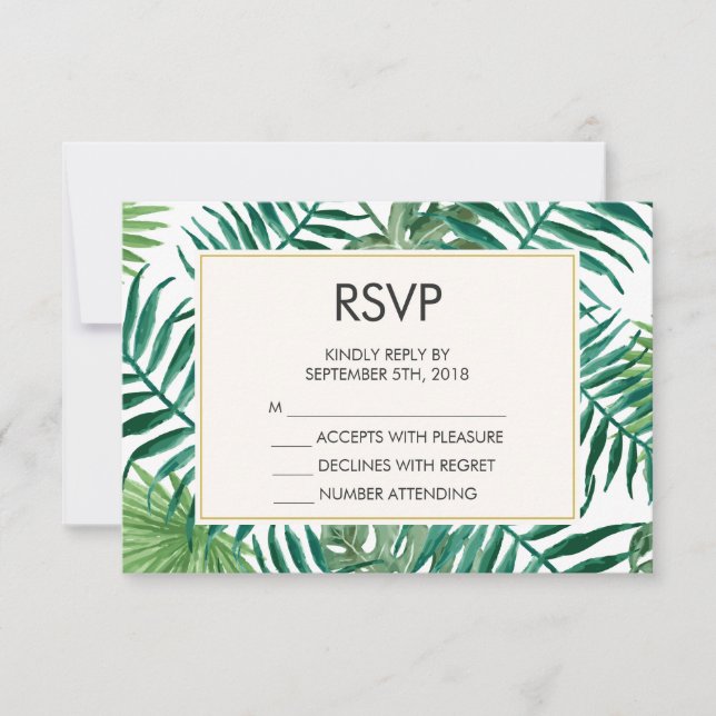 Patrón de hojas tropicales Boda RSVP (Anverso)