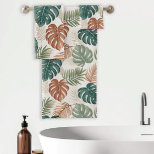 Patrón de hojas tropicales boho verde óxido beige