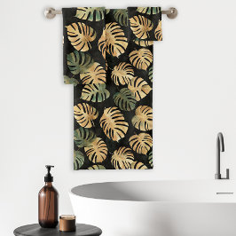 Patrón de Hojas Tropicales de Monstera Negro Verde