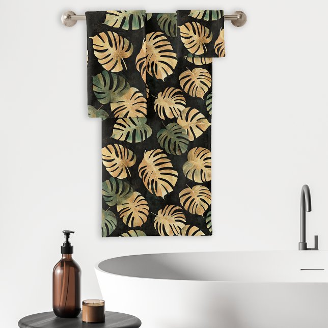 Patrón de Hojas Tropicales de Monstera Negro Verde (Subido por el creador)