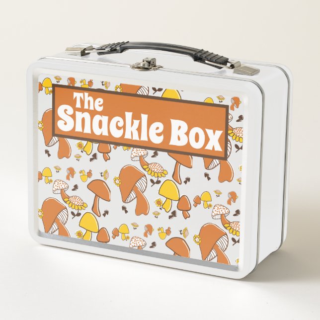 Patrón de hongos retro de la caja de aperitivos (Anverso)