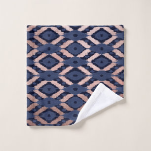 Patrón de Ikat Azul de la Marina de Oro Rosa Bohem