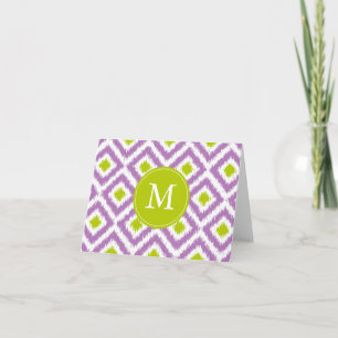Patrón de ikat de diamantes verde morado monograma