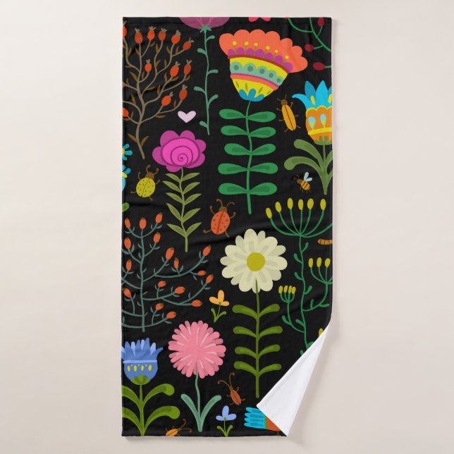 Patrón de ilustracion dibujado a mano con flores a (Toalla de baño)