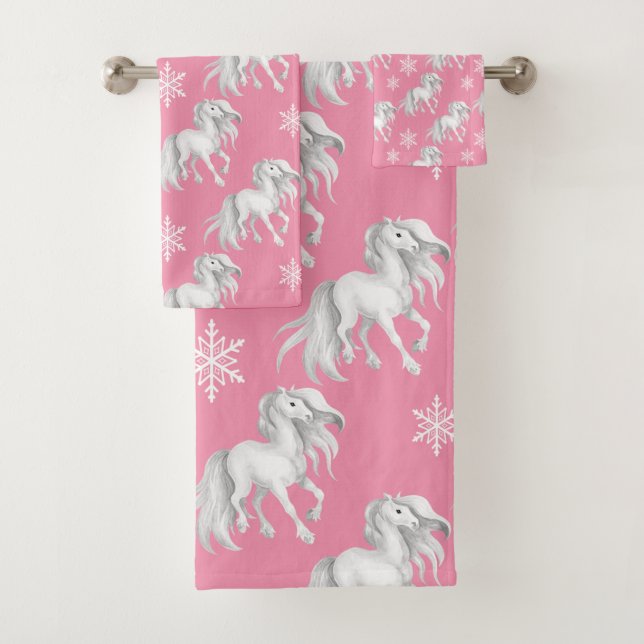 Patrón de invierno de caballos blancos y copos de  (In situ)