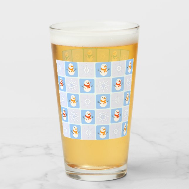 Patrón de invierno de snowman y copos de nieve (Anverso (lleno))