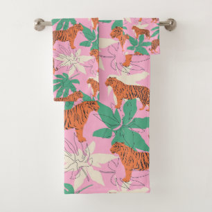Patrón de jungla de tigre naranja rosa boho tropic