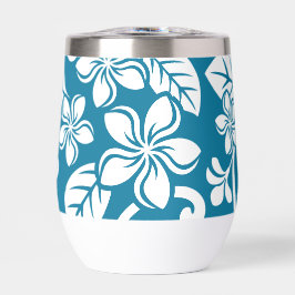 PATRÓN DE LA ISLA PLUMERIA EN AZUL CARIBEÑO