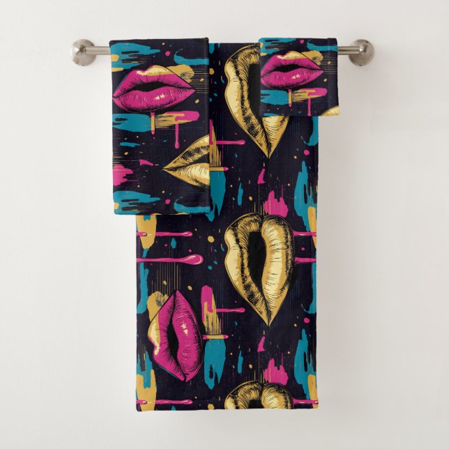 Patrón de labios de arte pop en negrita con gotas  (In situ)
