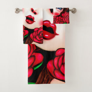 Patrón de labios rojos y rosas rojas