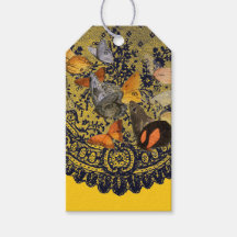 PATRÓN DE LACE ANTIGUO EN ETIQUETAS DE REGALO NEGR