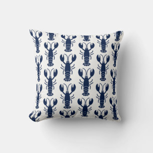 Patrón de langosta azul en Cojín decorativo blanco