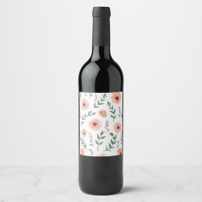 Patrón de las flores Etiqueta del frasco de vino (Anverso)