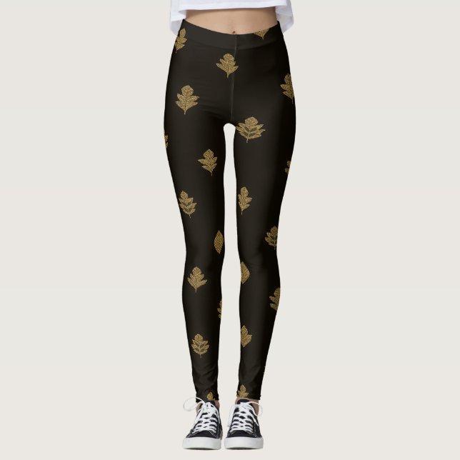 Patrón de Leggings Negros Dorados (Anverso)