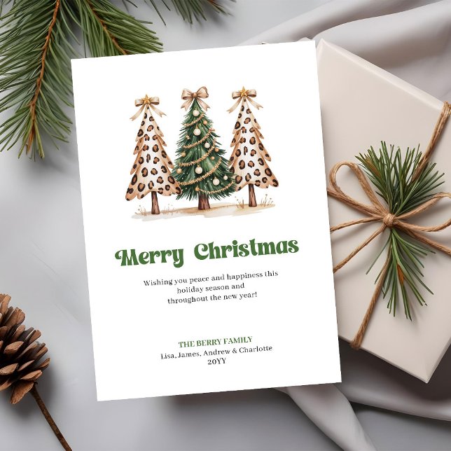 Patrón de leopardo caprichoso Navidad en acuarela  (Whimsical Leopard Pattern Watercolor Christmas Tree Card)