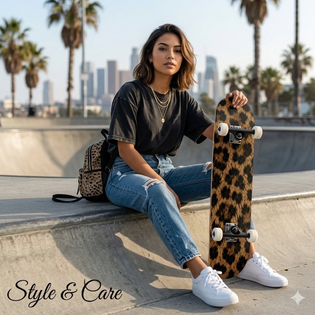 Patrón de leopardo de moda monopatín único y elega (Trendy Leopard Pattern Stylish Unique Skateboard)
