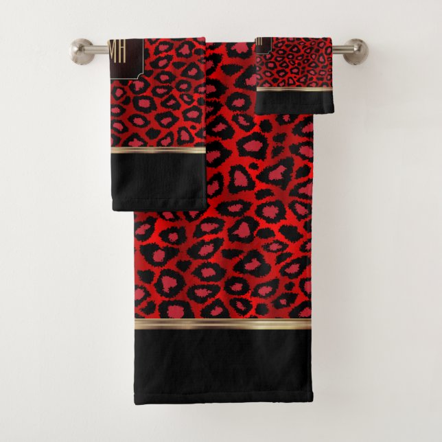 Patrón de leopardo rojo y negro con monograma (In situ)