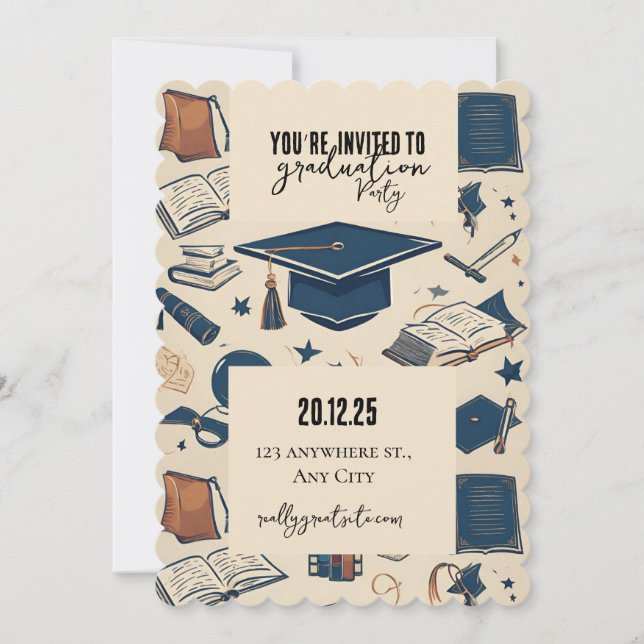 Patrón de límite de graduación Invitación de fiest (Anverso)