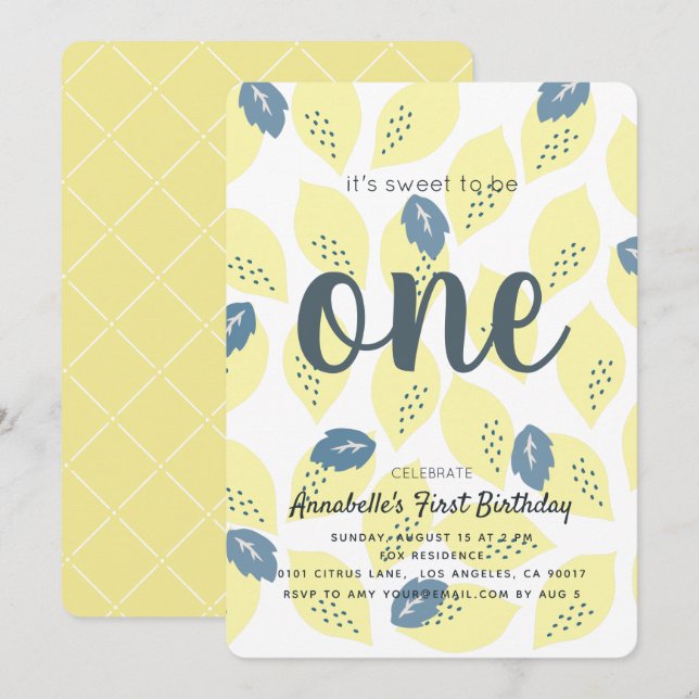 Patrón de limón y hoja Primera invitación a fiesta (Anverso / Reverso)