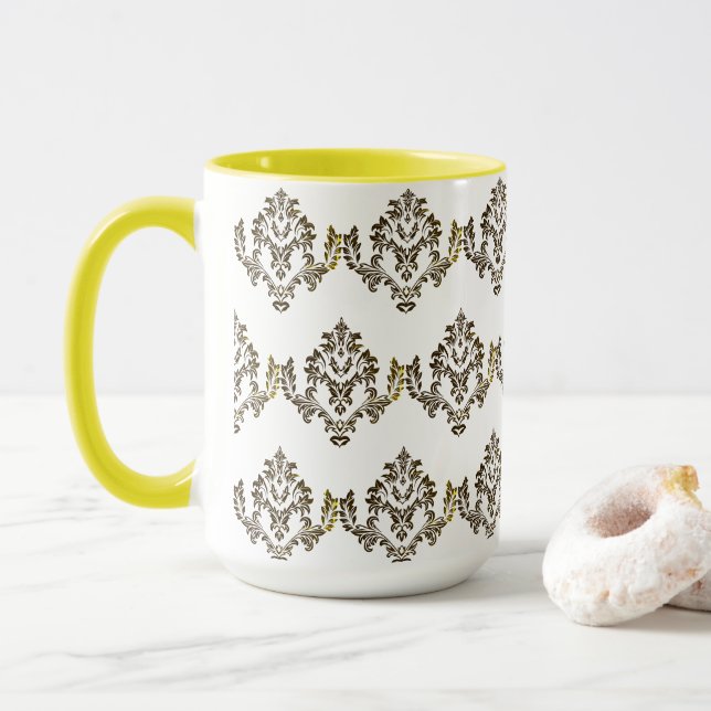 Patrón de lujo Café elegante Tea Mug / Copa Amaril (Con donut)