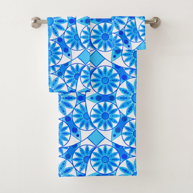Patrón de Mandala, Azul Cobalto, Turquesa y Blanco (In situ)