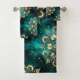Patrón de Mandala Dharma de Galaxia Dorada y Verde