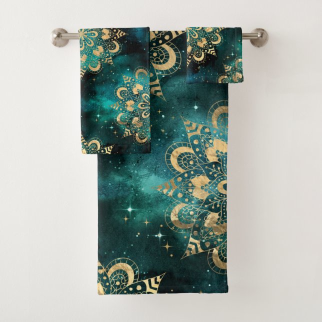 Patrón de Mandala Dharma de Galaxia Dorada y Verde (In situ)