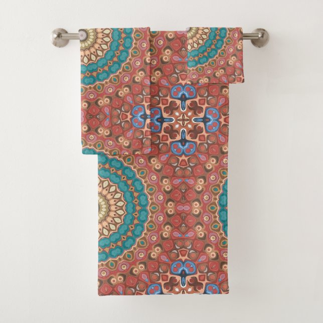 Patrón de Mandala Geométrico de Turquesa y Terraco (In situ)