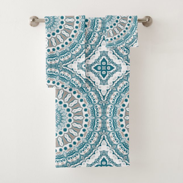 Patrón de Mandala Moderno Aqua y Bronceado (In situ)