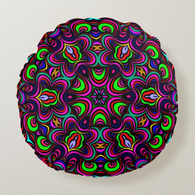 Patrón de mandala multicolor Almohada redonda (Anverso)