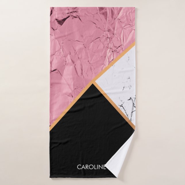 Patrón de mármol blanco y negro de oro Rosa (Toalla de baño)