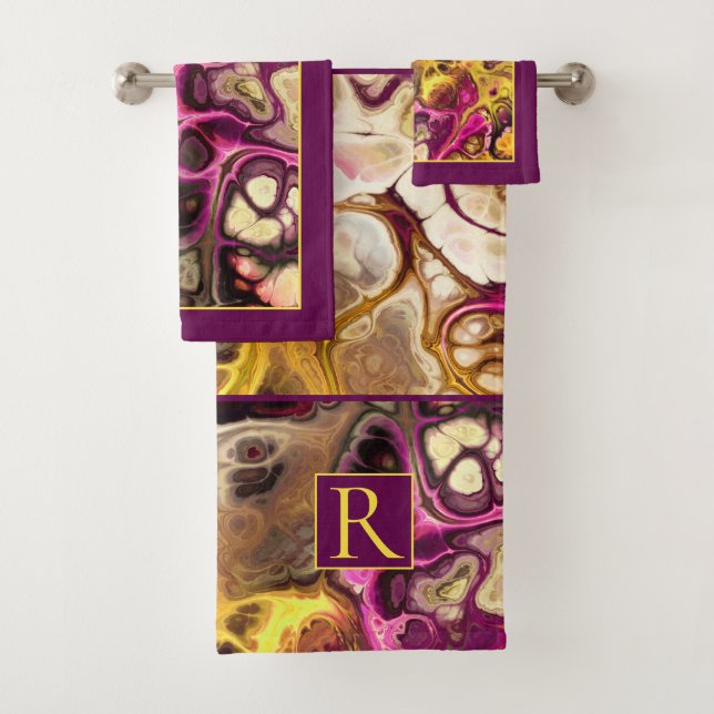 Patrón de mármol rosa y morado de tinta y monogram (In situ)
