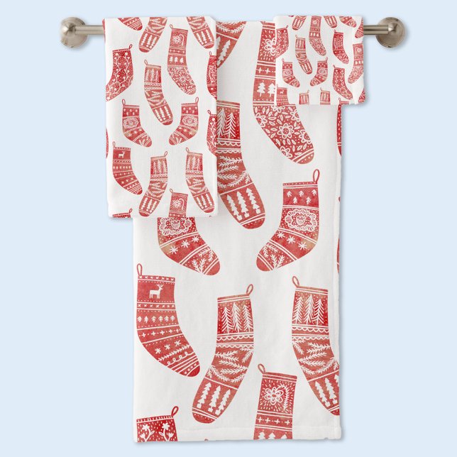 Patrón de medias de Navidades noruegos (Nordic Scandinavian stockings red and white towel set)