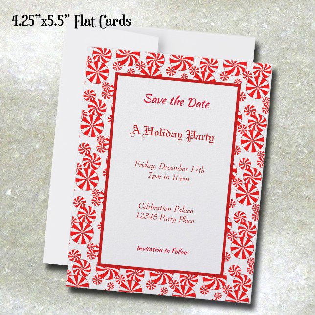 Patrón de menta editable 4.25x5.5 Guarde la fecha (Peppermint Pattern Editable 4.25x5.5 Save the Date Cards)