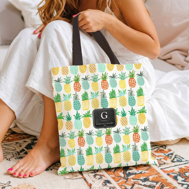 Patrón de monograma de piña | Bolsa de té (Pineapple Monogram Summer Fruit Pattern Tote bag)
