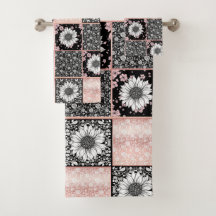 Patrón de mosaico de flores rosadas y negras